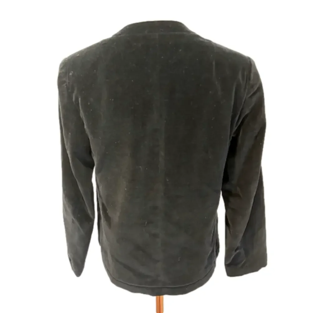 90s NEIL MARTIN BLACK VELVET BLAZER COTTON CROPPED COLLARLESS & 3/4 SLEEVES SZ 8 - Picture 4 of 9